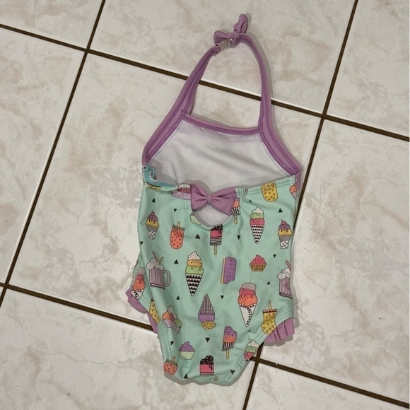 RUFFLE BUTTS Ice Cream Popsicle Float Mint Green Purple Swimsuit Size 6-12M - Picture 4 of 5